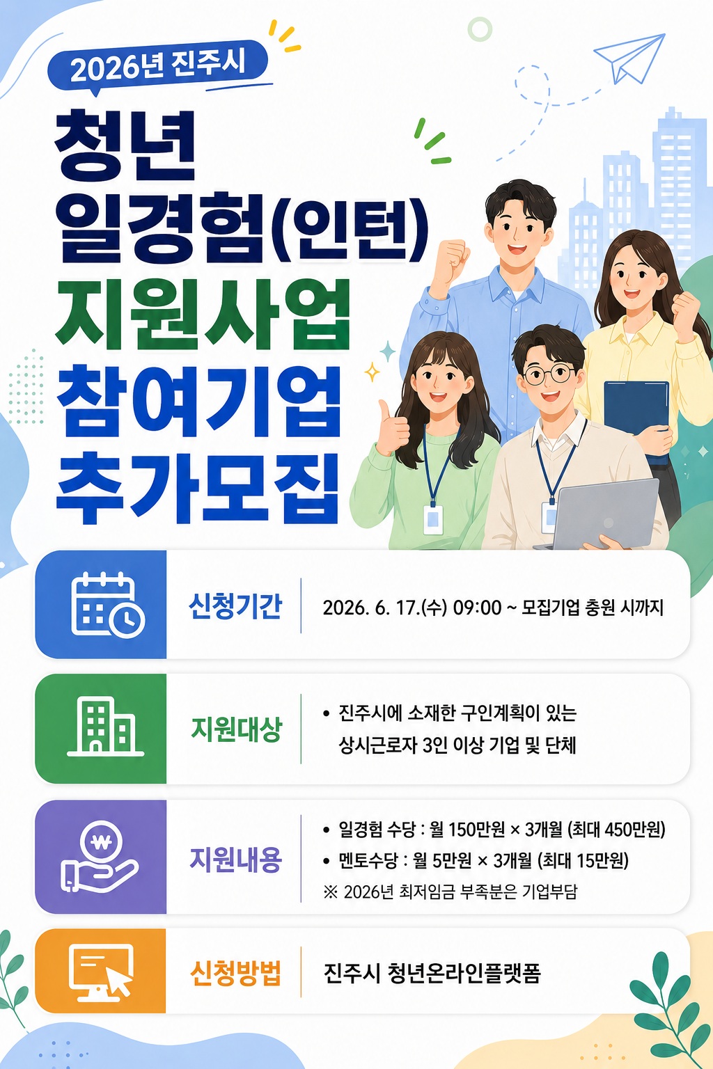 2026년 진주시 청년 일경험(인턴) 지원사업 참여기업 추가모집